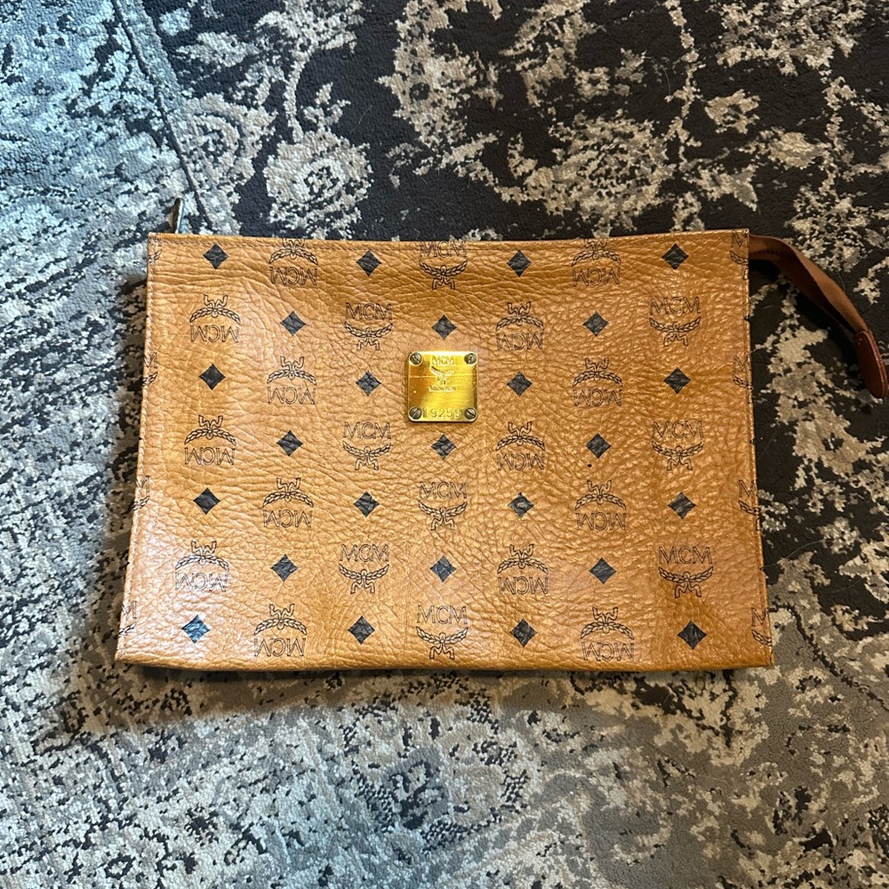 MCM Cognac Logo Vintage Clutch Pouch
